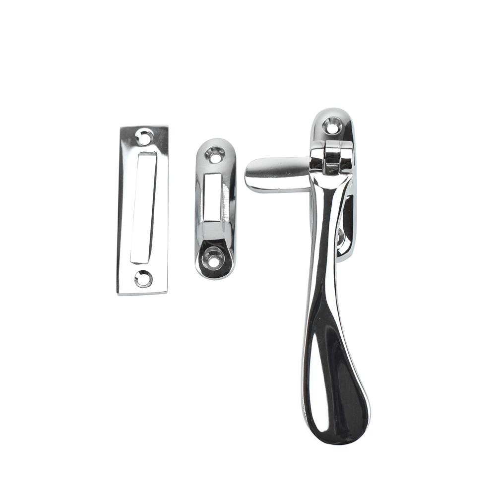 Dart Victorian Spoon Brass Window Fastener With Hook & Mortice Plate - Polished Chrome